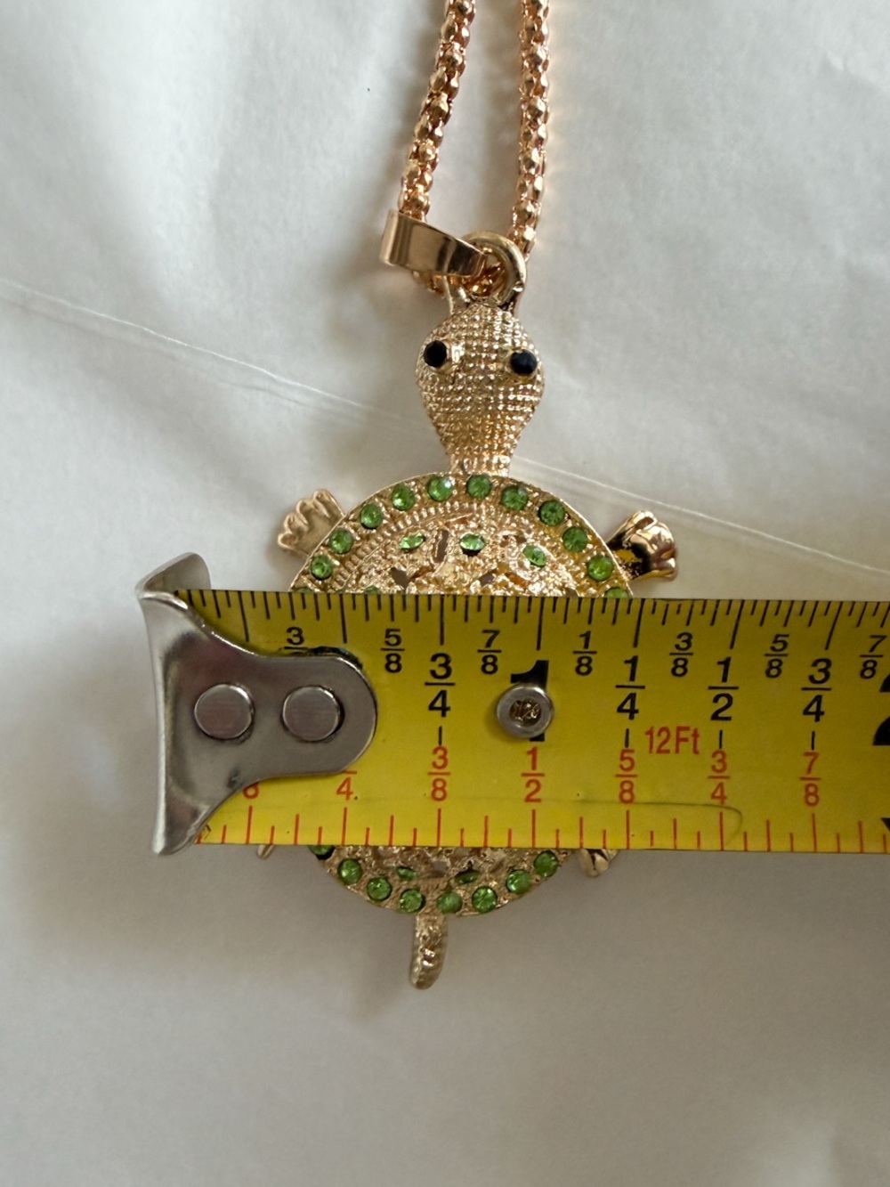 Betsey Johnson Turtle Pendant Necklace Green Crystal Gold Tone Long NWT - Picture 7 of 7